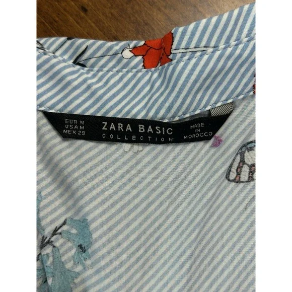 Zara blue Striped/floral shirt dress‎  Sz medium blue,multicolor - Picture 6 of 6